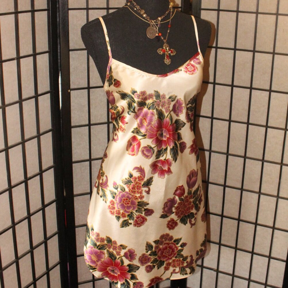 Vintage Slip Dress - Cream Floral 90’s Slip Dress Coquette Streetwear